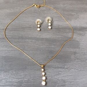 LANDAU Gold cubic Triple zirconia drop earrings and necklace